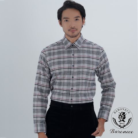【BARONECE】日系格紋厚棉長袖襯衫_灰格(622451)