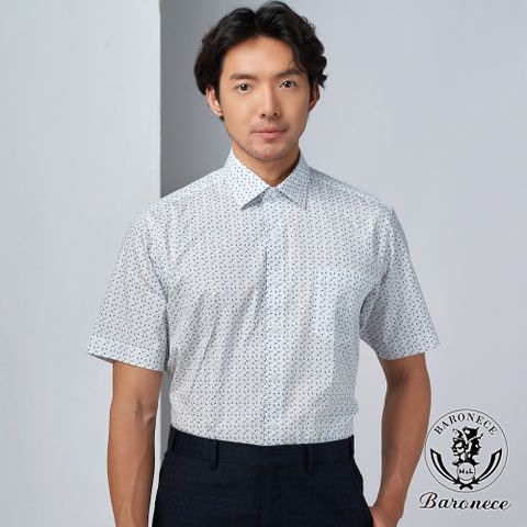 【BARONECE】日系印花純棉短袖襯衫_白(523459)