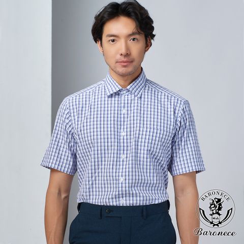 【BARONECE】商務經典格紋短袖襯衫(523465)