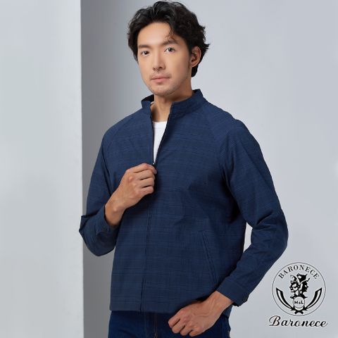 【BARONECE】輕量立領格紋夾克外套_藍(524321-09)