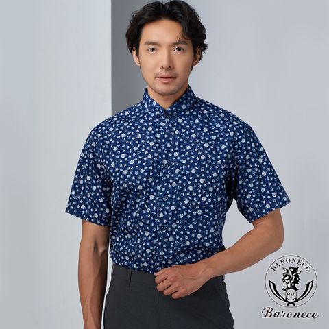 【BARONECE】活力展現碎花短袖襯衫_藍(524401-09)