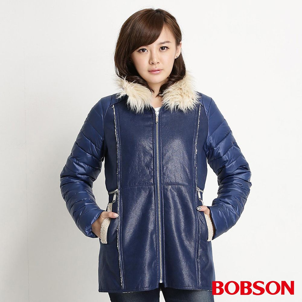 BOBSON 女款麂皮貼合絨絲棉外套(34113-54)