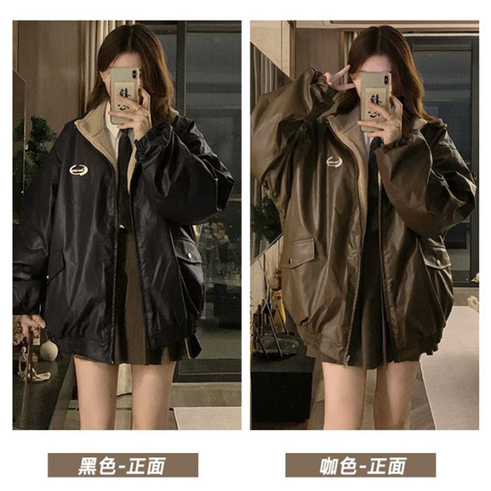CITY STAR 兩面穿加絨加厚羊羔毛皮衣外套S-2XL