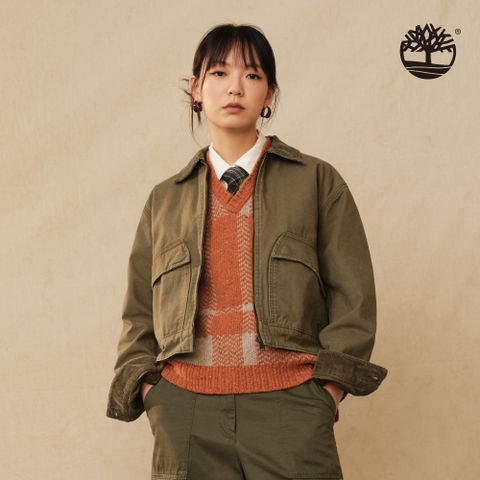 Timberland 女款軍綠色休閒水洗帆布外套|A5VJ7A58