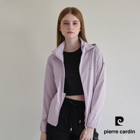 【pierre cardin 皮爾卡登】女款 涼感透氣防曬抗UV彈力可拆式連帽夾克外套-淺紫色 (6257691-22)