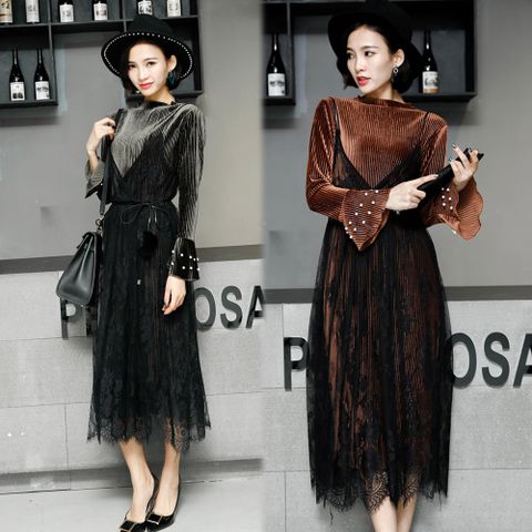 【韓國K.W.】正韓製造 KOREA完美輕奢華絲絨洋裝