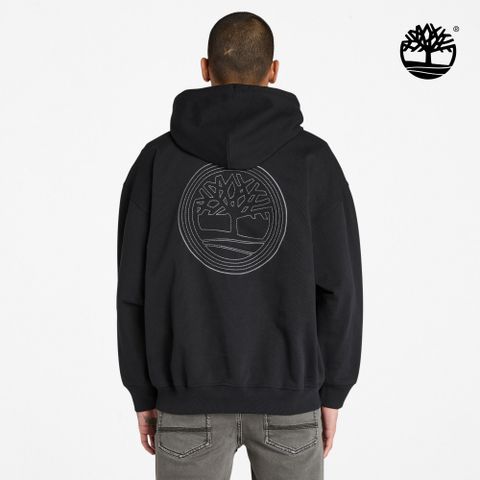 Timberland 男款黑色寬版背面大LOGO連帽上衣|A6N9K001