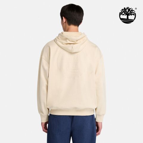 Timberland 男款象牙色寬版背面大LOGO連帽上衣|A6N9KEFL