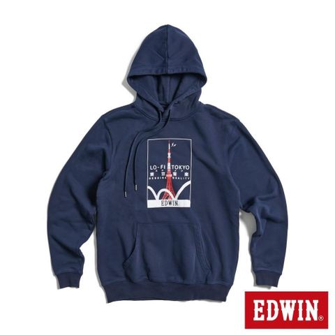 EDWIN 男女裝 東京散策系列 東京音樂連帽長袖T恤 (丈青色)