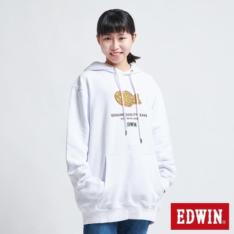EDWIN 男女裝 東京散策系列 鯛魚燒連帽長袖T恤 (白色)