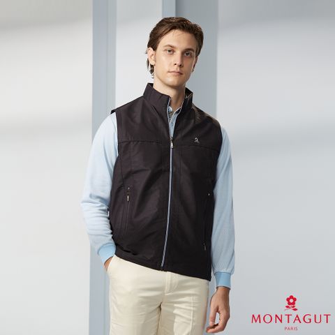 MONTAGUT夢特嬌 立領休閒條紋薄背心(S3402-88深灰)