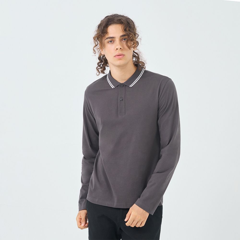 GIORDANO 佐丹奴 男裝撞色領長袖POLO衫-多色任選