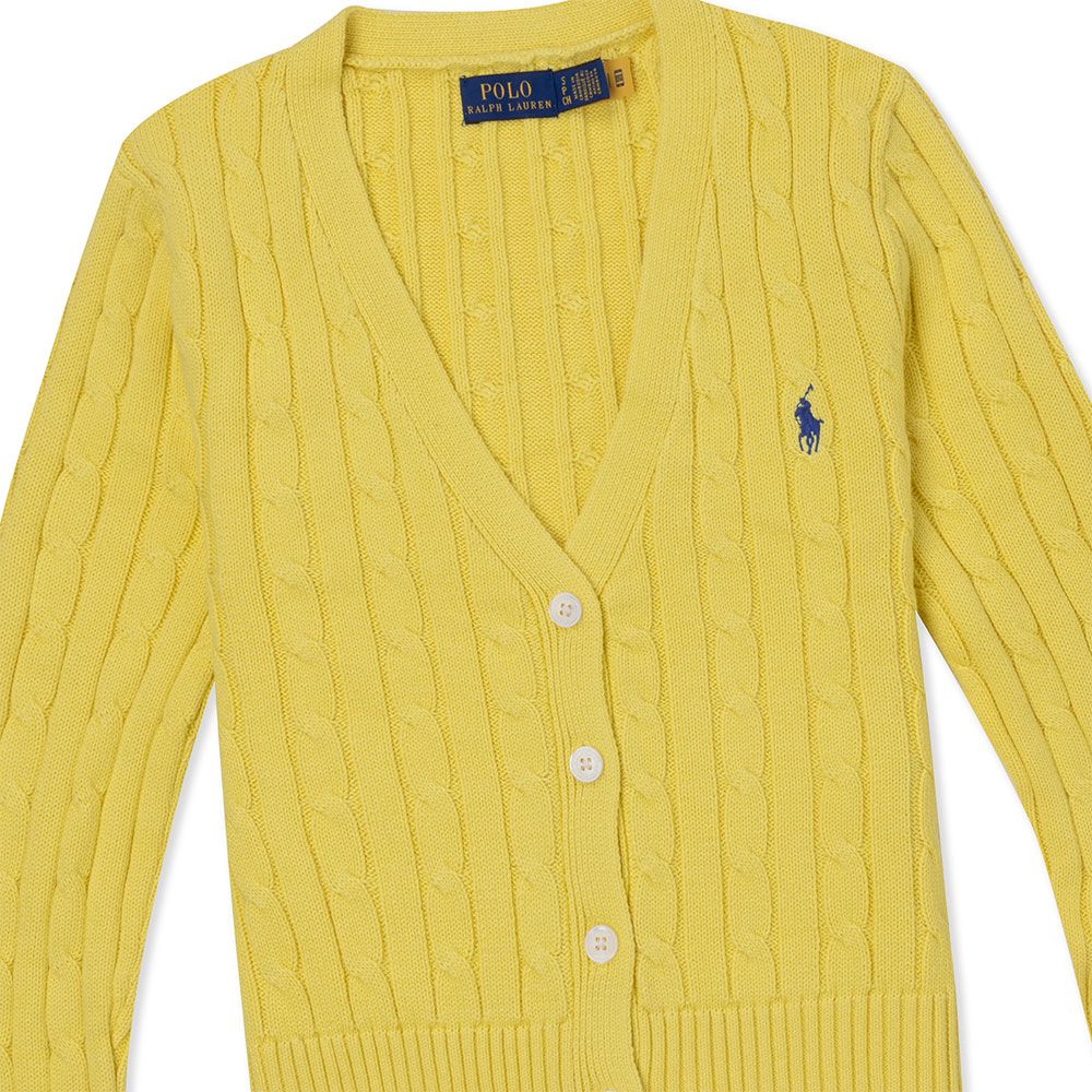 RALPH LAUREN POLO 熱銷V領刺繡小馬麻花開襟外套(女)-黃色