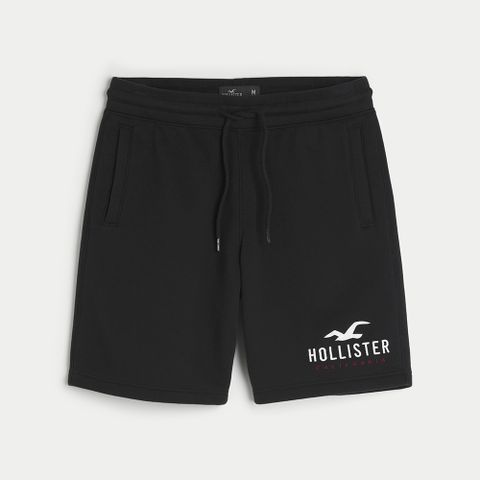 Hollister 經典刺繡文字棉短褲-深藍色