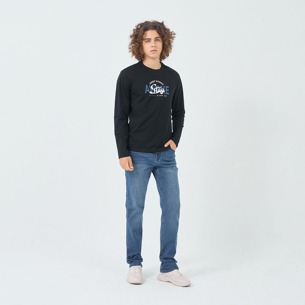 GIORDANO 佐丹奴 男裝修身彈力牛仔褲-76 中藍