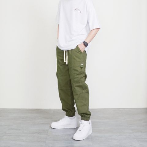 【AMERO】男女款 側袋 縮口長褲 鬆緊褲頭 情侶裝