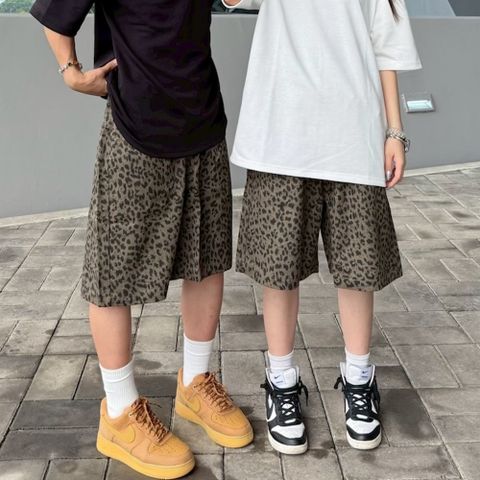 【AMERO】男裝 女裝 豹紋短褲 鬆緊褲頭
