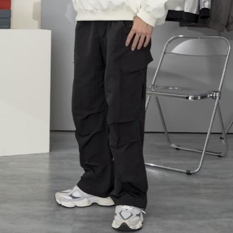 【AMERO】男女款 休閒長褲 打折多口袋 鬆緊褲頭 寬褲