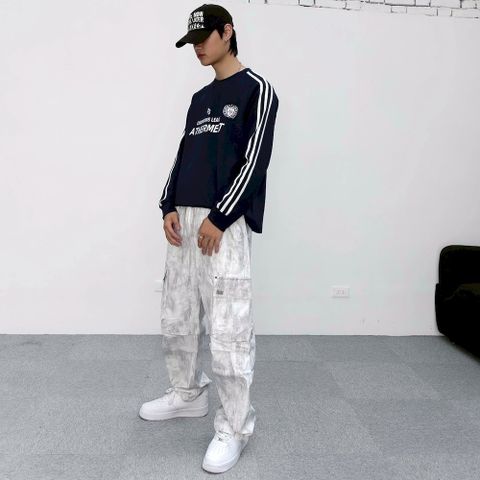 【AMERO】男裝 女裝 石紋工作長褲 大口袋 鬆緊褲頭