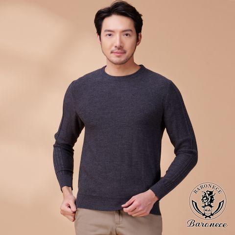 【BARONECE】純羊毛柔軟圓領素色毛衣_深灰(624775-04)