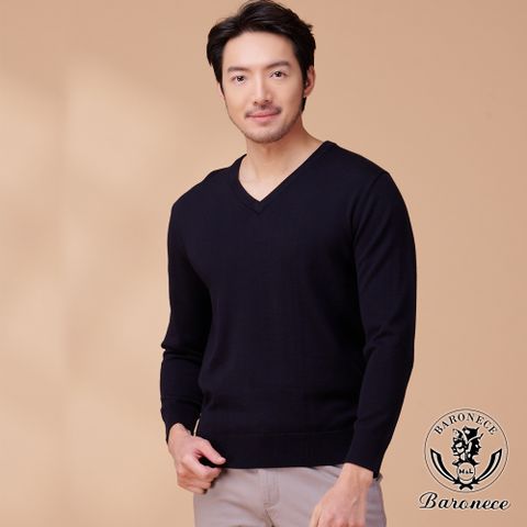 【BARONECE】高雅魅力V領針織毛衣_藍黑(624777-10)