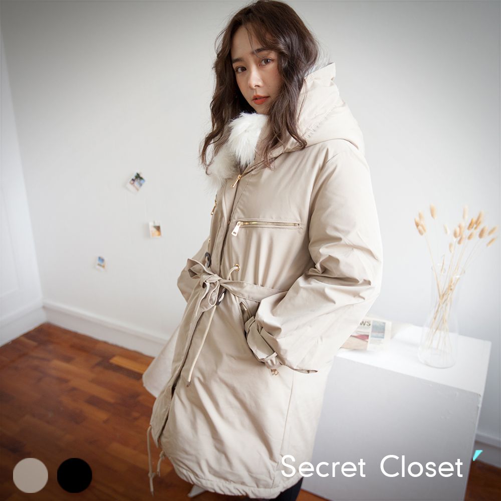 Secret Closet 秘密衣櫥 秋冬收腰寬鬆連帽長版外套