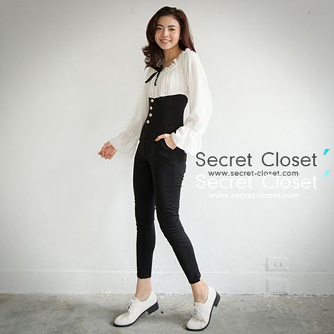 Secret Closet 秘密衣櫥 一字領雙排釦高腰連身褲