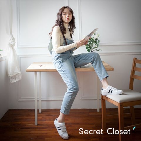 Secret Closet 秘密衣櫥 韓版寬鬆可愛直筒吊帶褲