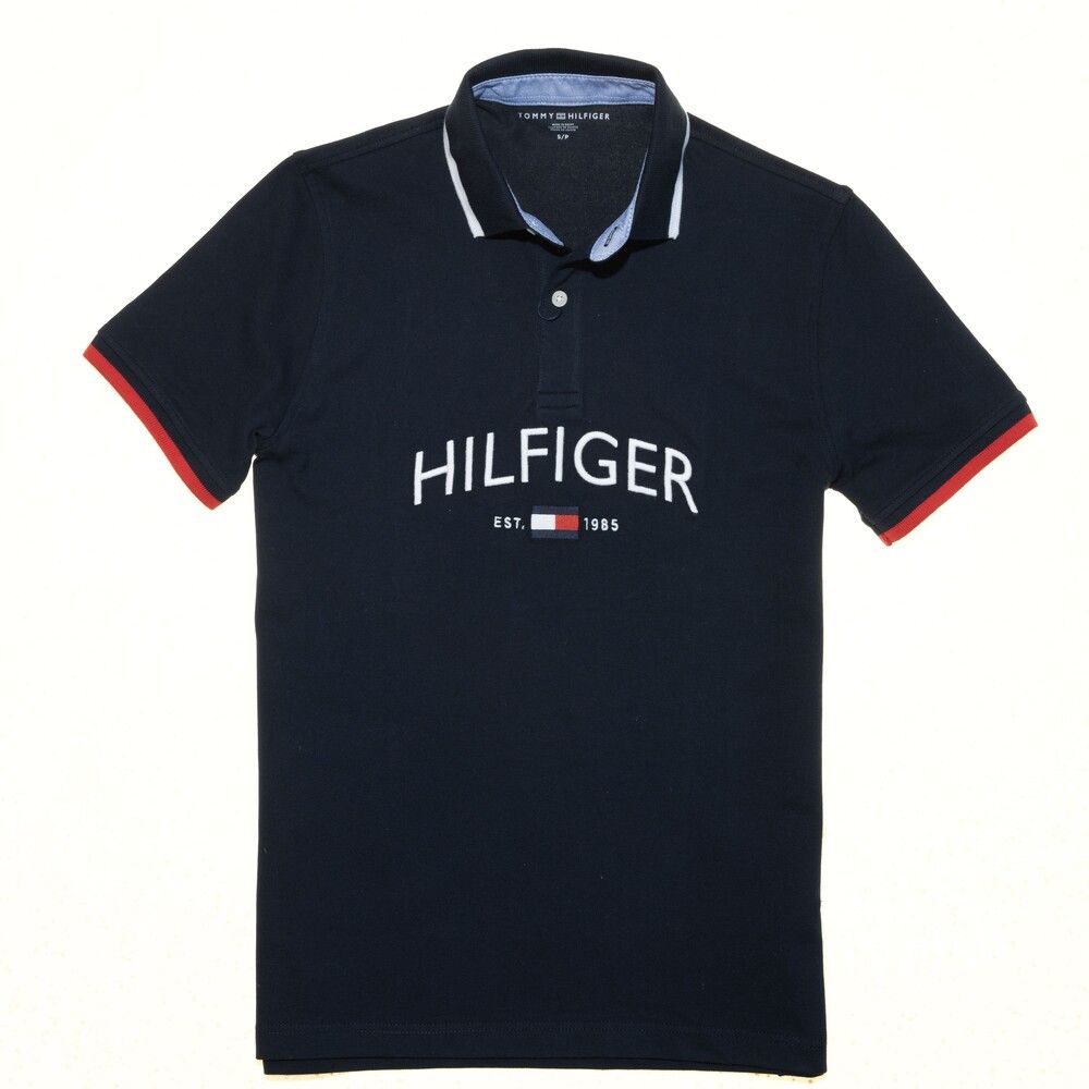  Tommy 白刺繡HILFIGER文字滾邊POLO衫 深藍TH-78JA743410