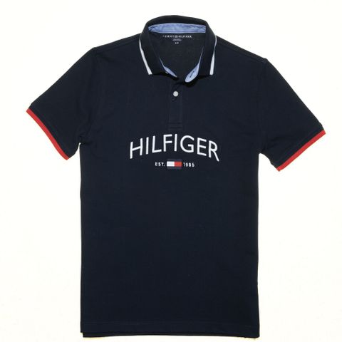 Tommy 白刺繡HILFIGER文字滾邊POLO衫 深藍TH-78JA743410