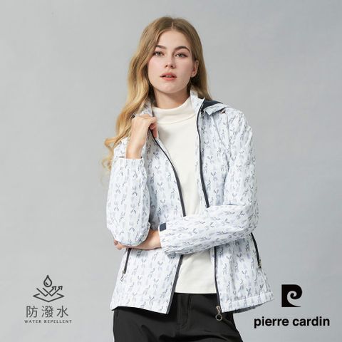 Pierre Cardin 皮爾卡登 女裝 戶外防風防潑水可拆帽北歐風印花外套-灰色 (6245794-95)