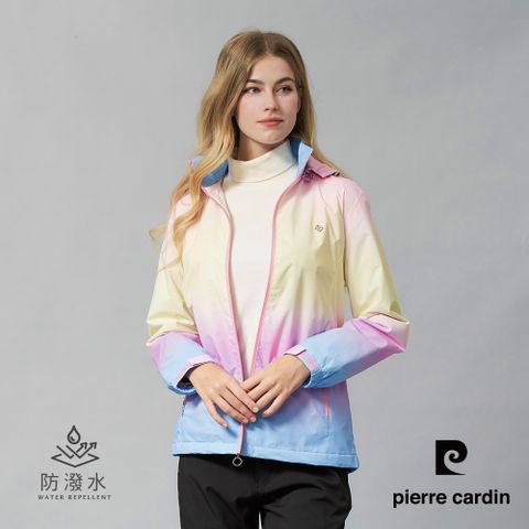 Pierre Cardin 皮爾卡登 女裝 戶外防風防潑水可拆帽漸層印花外套-淺粉色 (6245795-73)