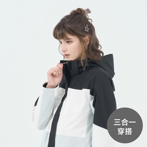GIORDANO 女裝拼接機能三合一外套(二件式) G-MOTION系列-08 標誌黑X雲白色X寧靜灰