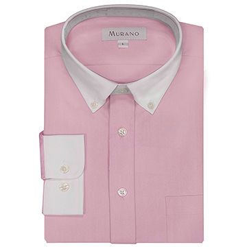 台灣製[MURANO]白領撞色長袖襯衫-粉色