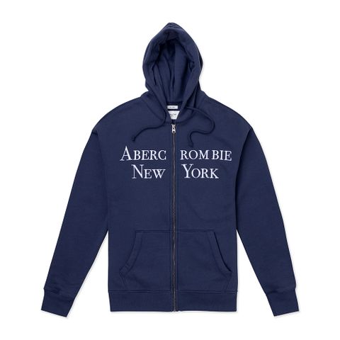 AF 麋鹿 A&F 熱銷刺繡圖案內刷毛連帽外套-深藍色