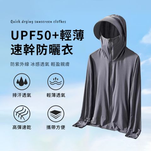 SEEYU 男士冰絲夏季防曬衣 戶外涼感透氣速乾防曬服 薄外套 防紫外線外套 連帽防曬衣