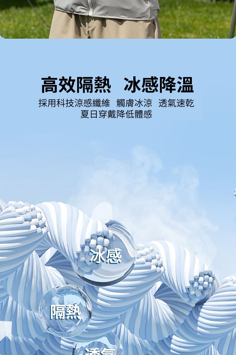 高效隔熱 冰感降溫採用科技涼感纖維 觸膚冰涼 透氣速乾夏日穿戴降低體感隔熱冰感