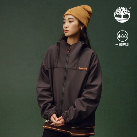 Timberland 男款深灰色寬版防潑水軟殼連帽外套|0YH6JM45