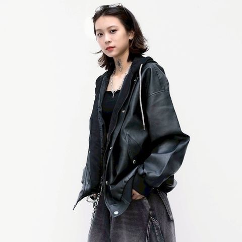 【AMERO】男裝 女裝 連帽皮外套 大口袋 情侶裝