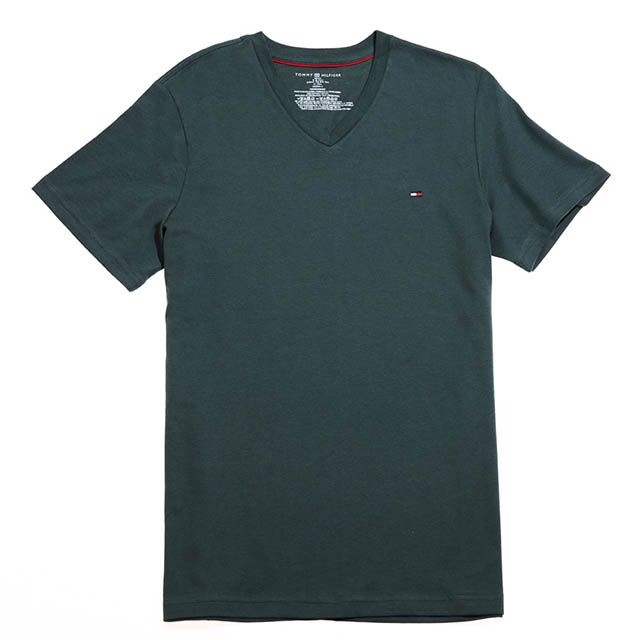 Tommy Hilfiger  小 LOGO素色V領T恤 (綠色) 09T3140