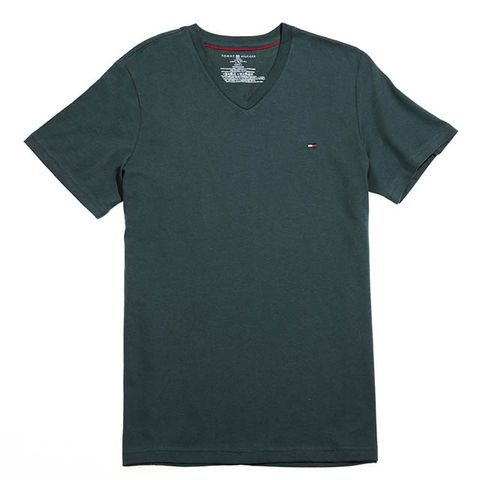 Tommy Hilfiger 小 LOGO素色V領T恤 (綠色) 09T3140