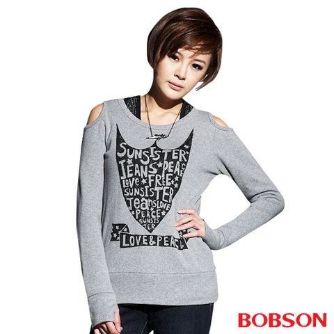 BOBSON 女款印圖裸肩上衣 (33087-82)