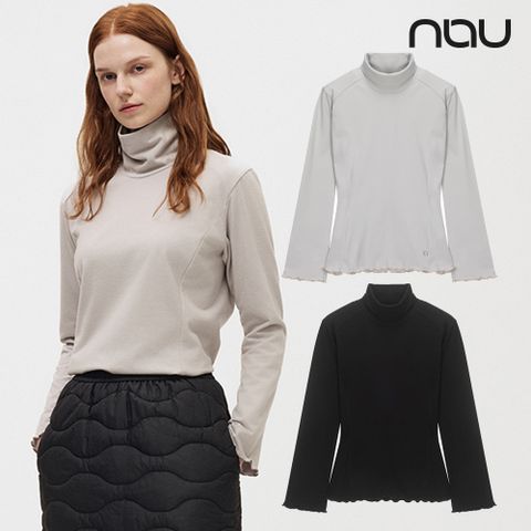 【nau】女 雙面刷毛小高領長袖上衣(暖灰色/黑色)-彈性佳 雙面刷毛 快乾 保暖上衣|NUDB2WC702