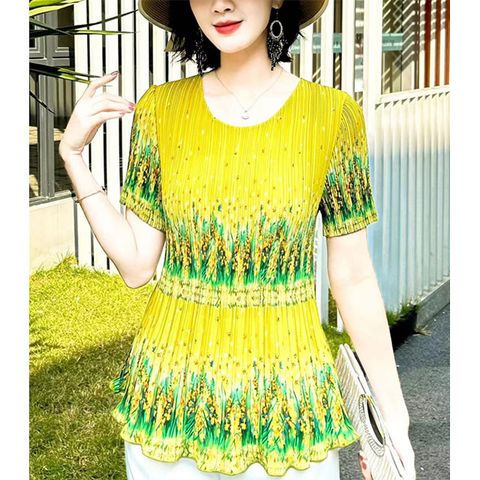 【韓國K.W.-歐美】KSN3328韓國亞麻涼感完美舒適三宅風壓褶上衣(壓褶/中大尺碼/修身/輕薄/小香風)