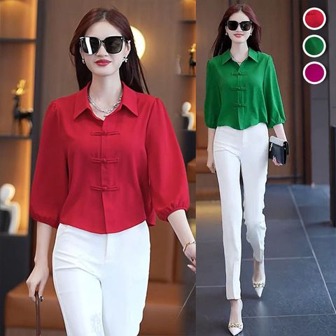 【韓國K.W.】KN3424韓國空運傾慕之戀涼爽輕法式襯衫(薄衫/雪紡/小香風/涼感)