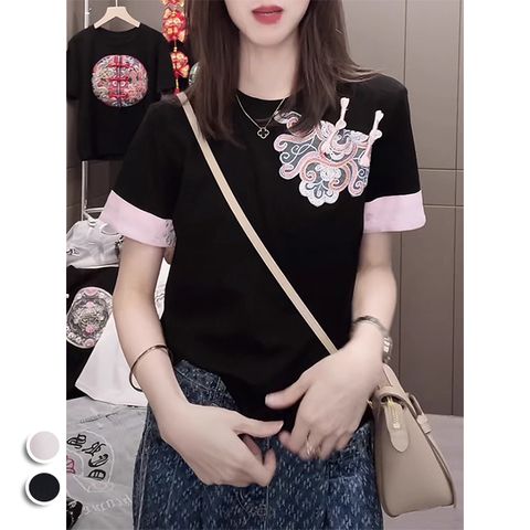 【韓國K.W.】KN2918現貨百變造型棉質鑽飾中國風流行上衣(涼感/造型/休閒/亞麻/小香風)