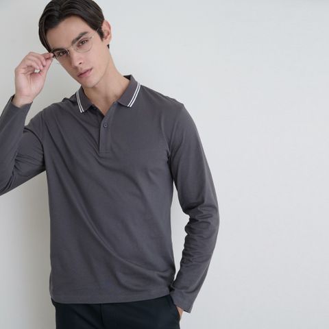 GIORDANO 男裝 撞色領針織長袖POLO衫 (多色任選)