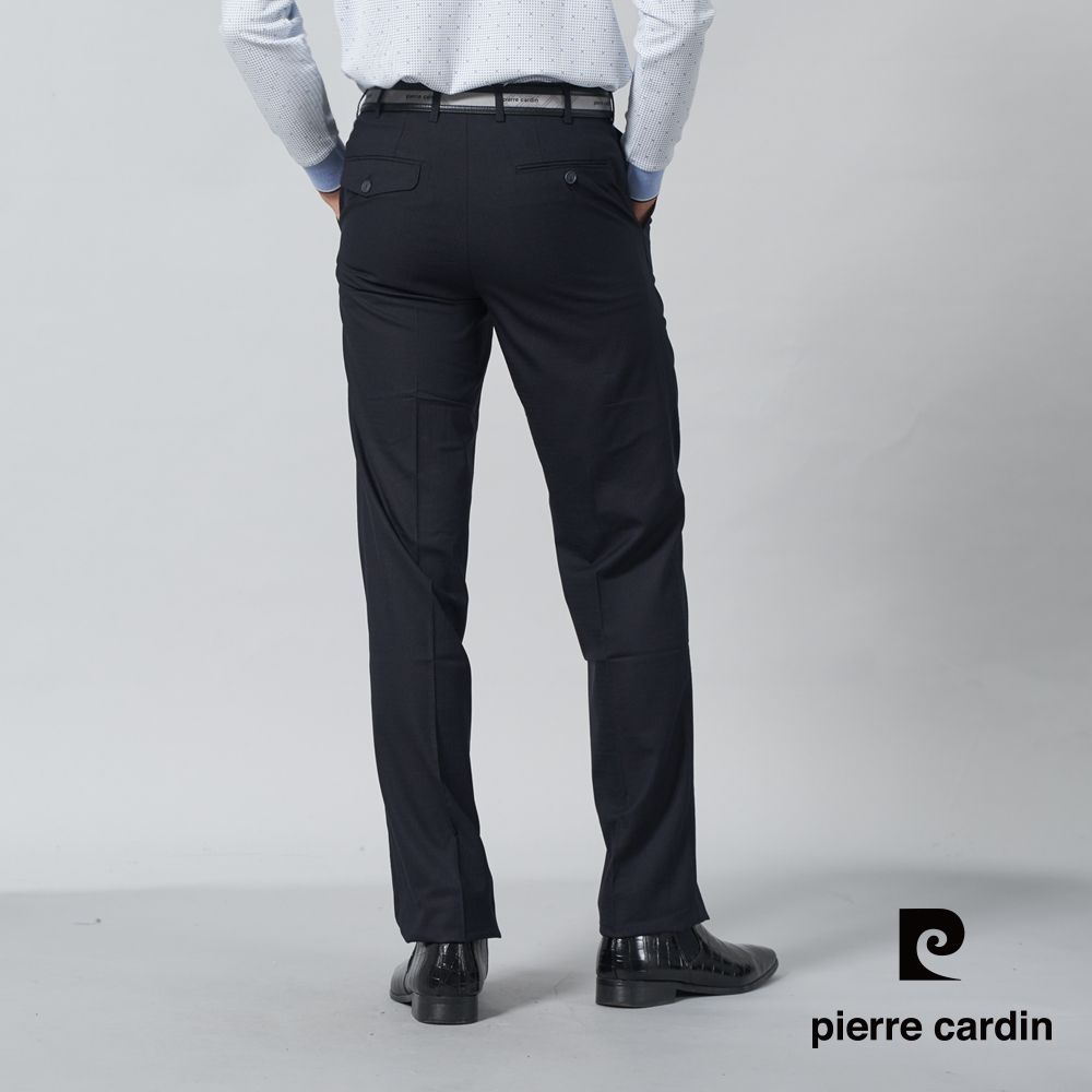 Pierre Cardin 皮爾卡登 男裝 微彈性暗緹花伸縮腰頭平口西裝長褲-丈青色 (5245811-39)