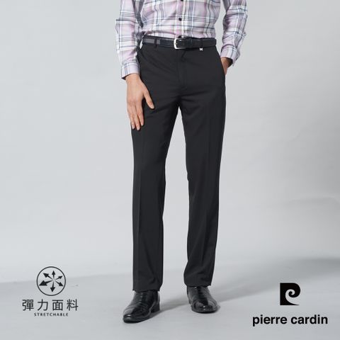 【pierre cardin皮爾卡登】男裝 微彈性素面平口西裝長褲-黑色 (5245845-99)