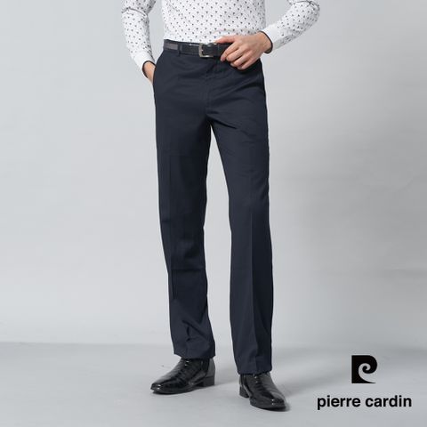 【pierre cardin皮爾卡登】男裝 暗緹花平口西裝長褲-丈青色 (5245846-38)